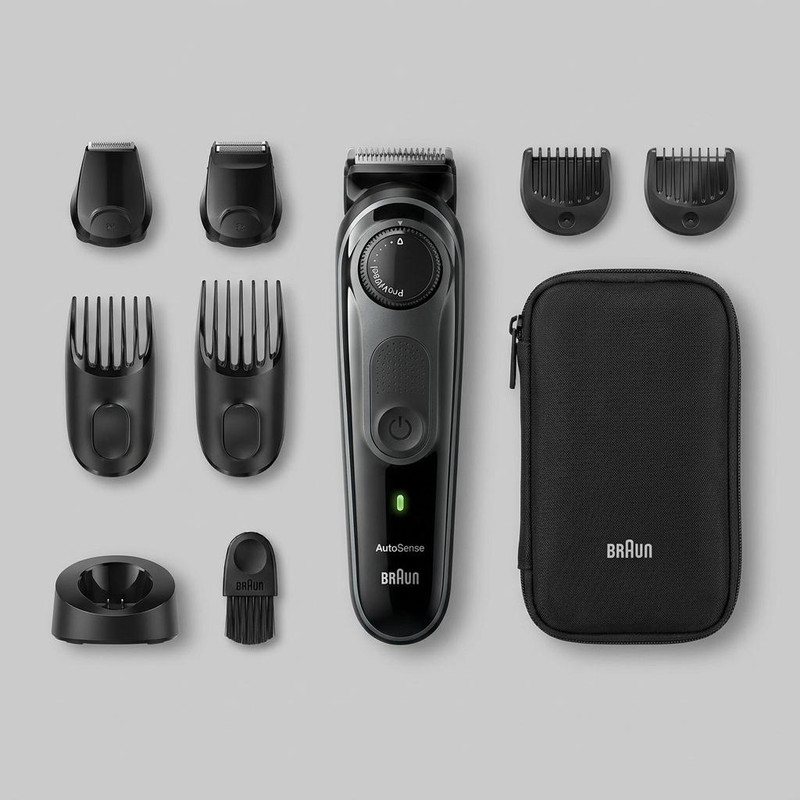 ماشین اصلاح صورت و بدن شارژی براون مدل BT7350 ضدآب با فناوری AutoSense، تیغه‌های خودتیزشونده استیل ضدزنگ، باتری لیتیوم‌یون با 100 دقیقه کارکرد، شارژ سریع و تنظیم اصلاح با 39 شماره نیم‌میلی‌متری