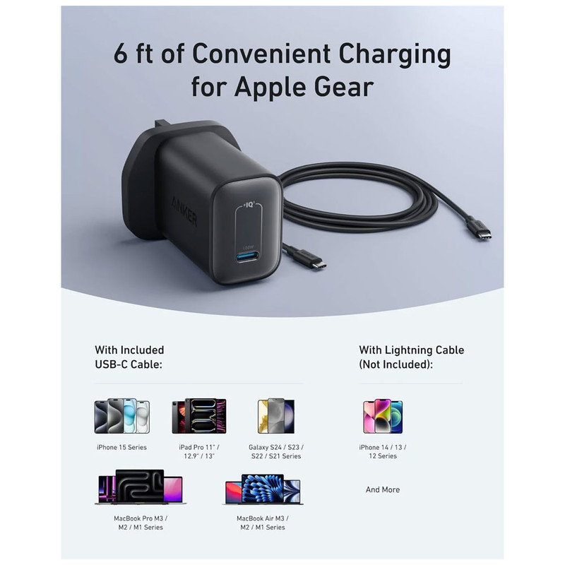 شارژر دیواری 100 وات انکر مدل B2679 به همراه کابل USB-C به طول 1.8 متر