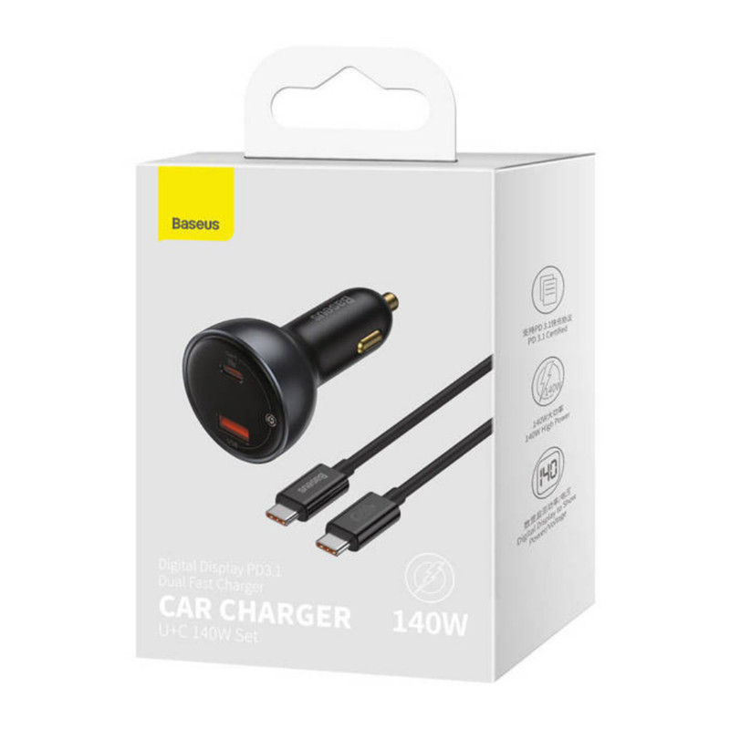 شارژر فندکی 140وات بیسوس مدل Dual Fast Pd3.1 به همراه کابل USB-C