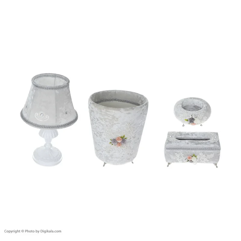ست سطل زباله و جای دستمال کاغذی کد 002 به همراه آباژور و استند جواهر