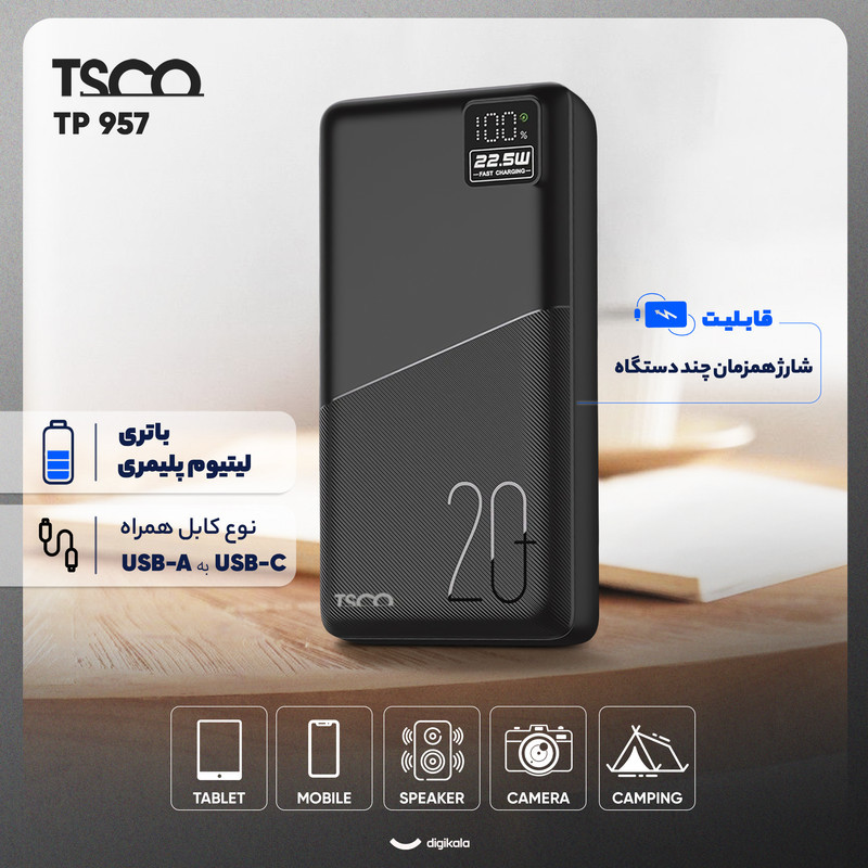 پاوربانک 22.5 وات تسکو مدل TP 957 ظرفیت 20000 میلی آمپر ساعت