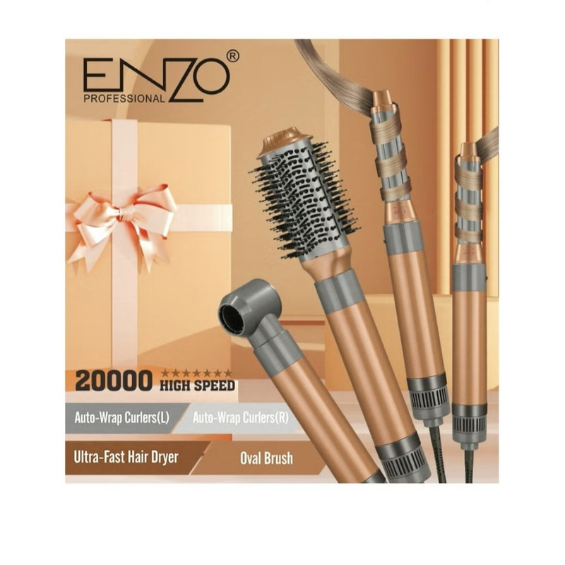 سشوار برس‌دار حالت‌دهنده 1500 وات انزو پروفیشینال مدل 4131، موتور AC، وزن 800 گرم، دارای سری متمرکز‌کننده باریک، سری شانه‌دار با ویژگی فرکنندگی، صاف‌کنندگی، حجم‌دهندگی