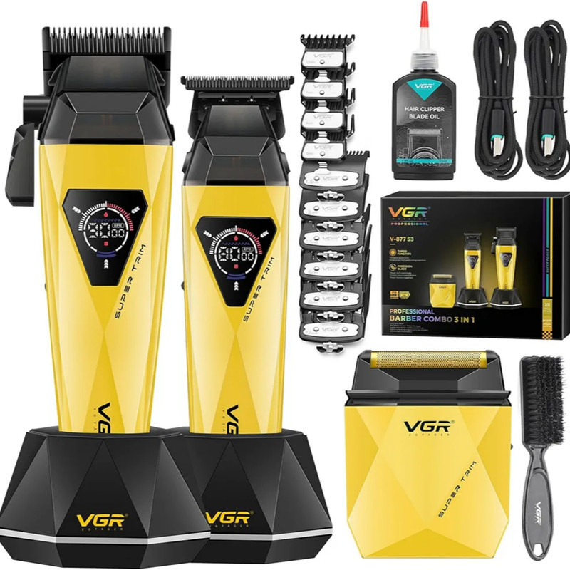 ماشین اصلاح موی سر و صورت شارژی وی جی ار مدل V-877 S3 مجموعه 3 عددی