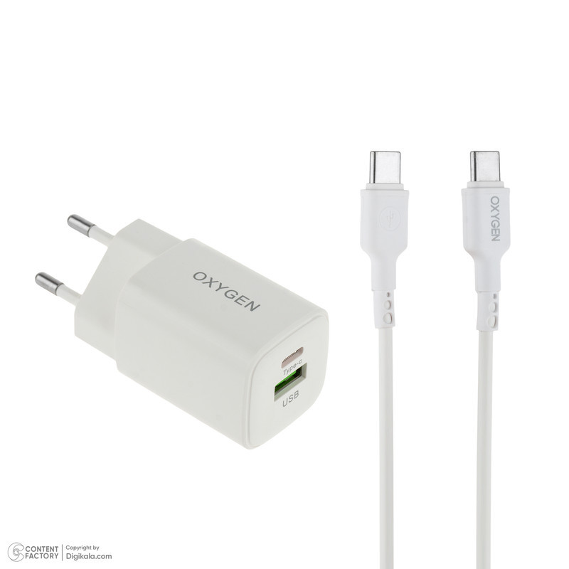 شارژر دیواری 30 وات دو پورت اکسیژن مدل CH-10 به همراه کابل USB-C