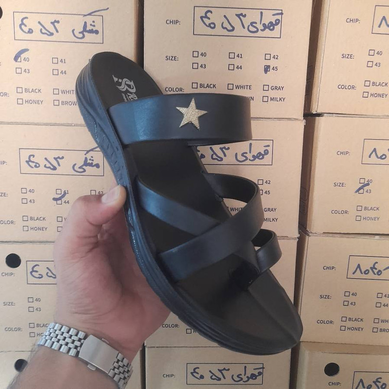 دمپایی لاانگشتی مردانه چرم مصنوعی مدل طبی روز اذرخش