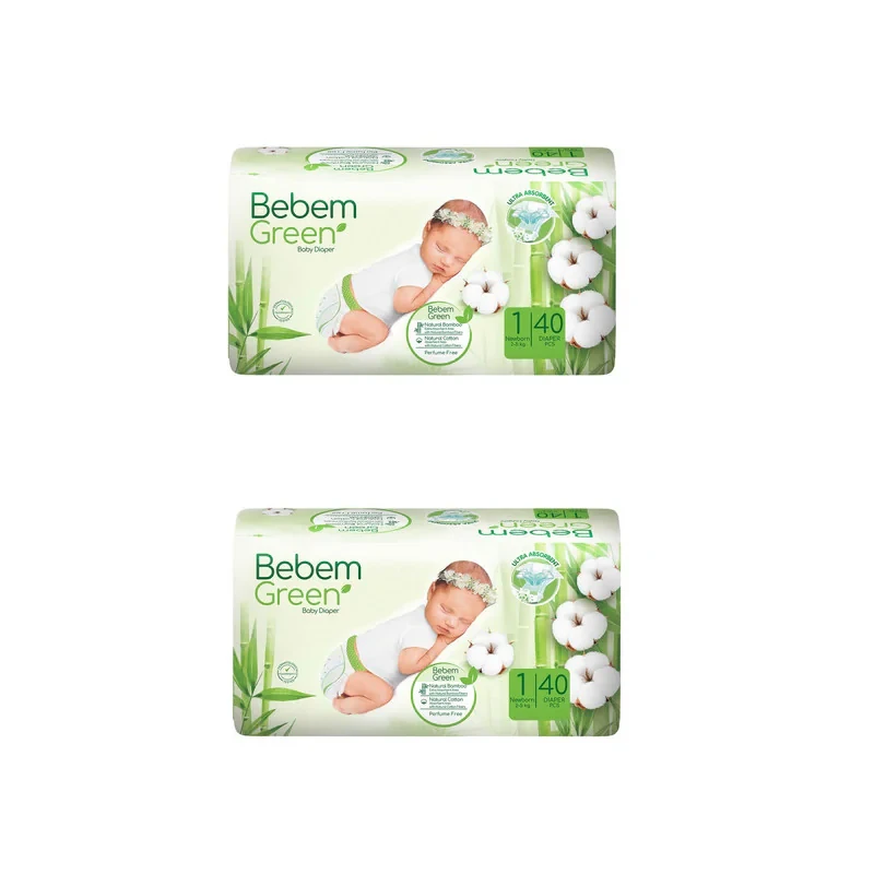 پوشک بچه ببم مدل green11 سایز 1 دو بسته 40 عددی