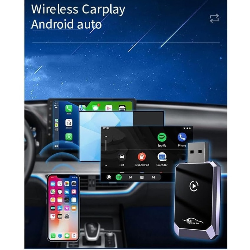 کارپلی و اندروید اتو مدل Wireless CarPlayAndroid Auto Q1Y به همراه مبدل USB به USB-C