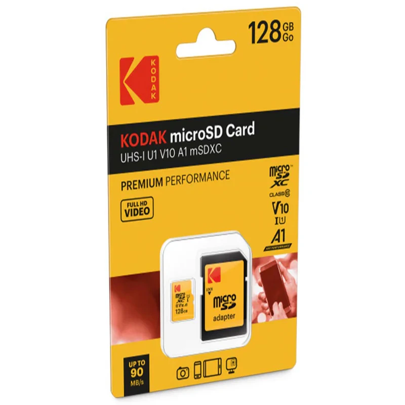 کارت حافظه microSDXC کداک مدل PREMIUM PERFORMANCE کلاس 10 استاندارد UHS-I U1 V10 A1 سرعت 90MBps ظرفیت 128 گیگابایت به همراه آداپتورSD