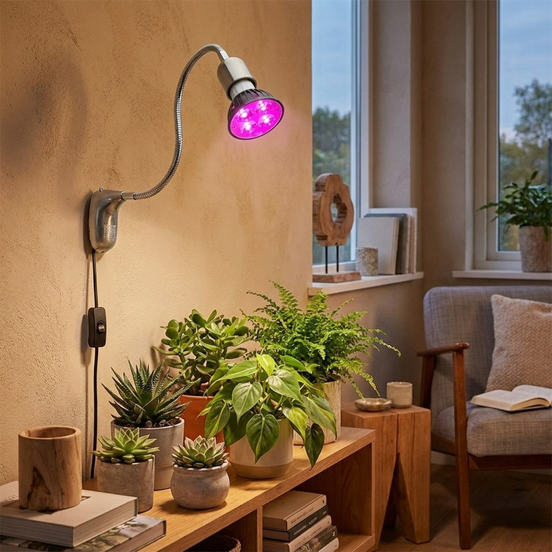 چراغ رشد گیاه 3 وات مدل خرطومی فلزی دیواری ثابت طرح فول اسپکتروم پایه GU5.3 کد F541