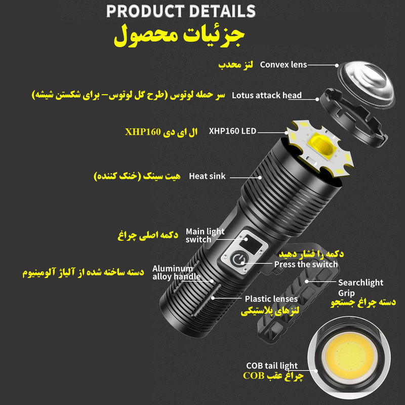 نورافکن دستی مدل 2303 با نور مهتابی