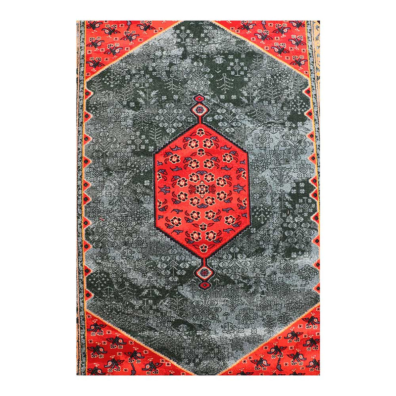فرش ماشینی 320 شانه زمینه سرمه‌ای حاشیه لاکی مدل ستاره کویر یزد کلکسیون شاهسون کد SH-B057-9033