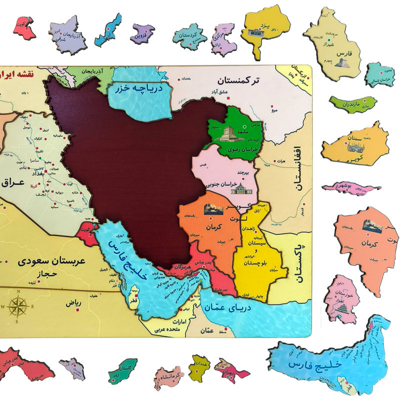 پازل 37 تکه مدل جورچین چوبی طرح نقشه ایران کشورهای همسایه