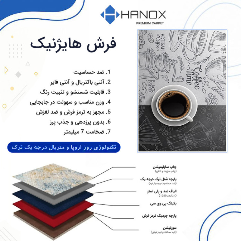 فرش ماشینی 1000 شانه زمینه خاکستری حاشیه طوسی هانوکس مدل آشپزحانه کد AHC-1607-4