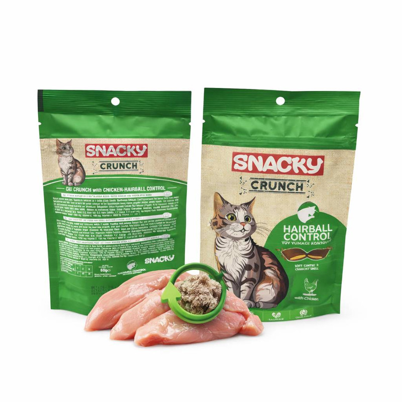 تشویقی گربه اسنکی مدل Hairball Control Crunch طعم مرغ وزن 60 گرم