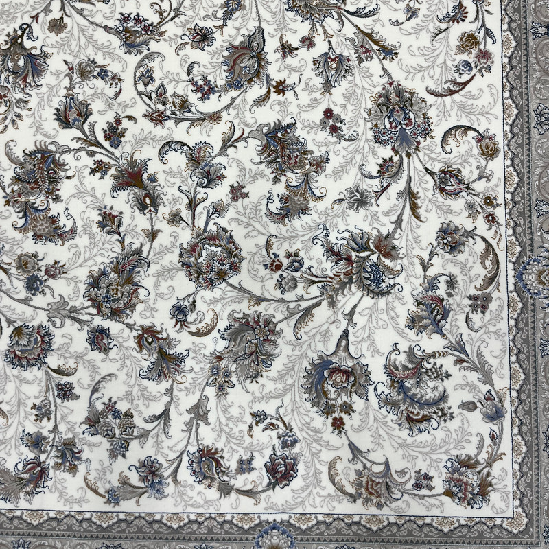 فرش ماشینی 1200 شانه زمینه کرم حاشیه نسکافه ای مدل افشان کلاسیک طرح دستبافت کد 300102