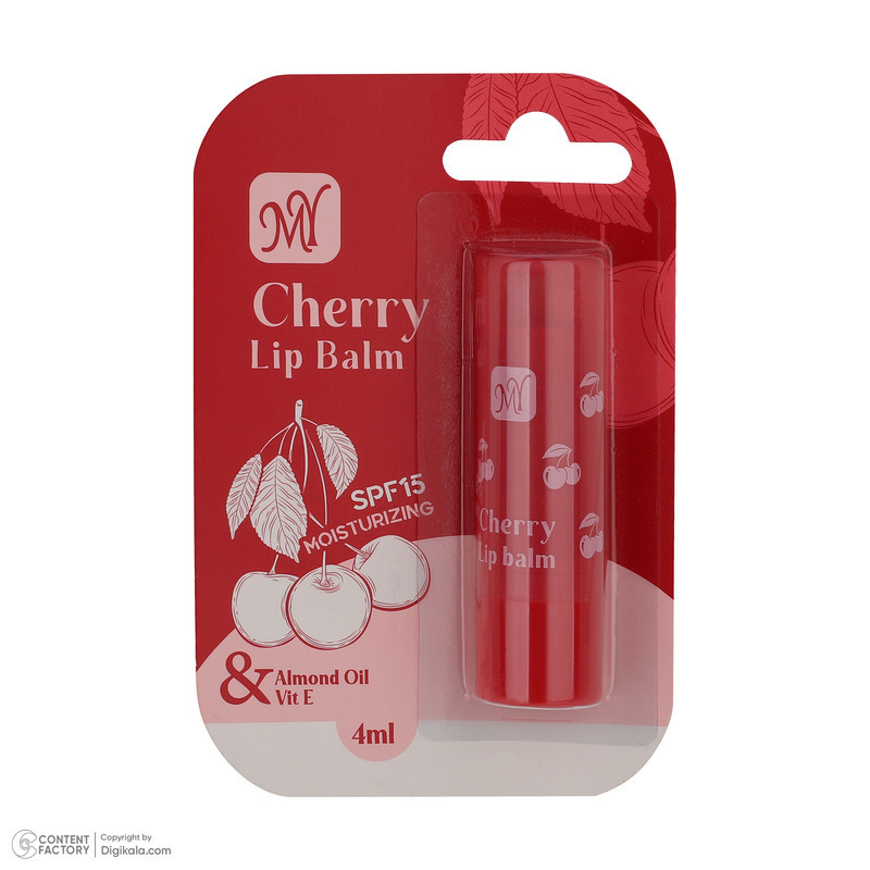 بالم لب ماتیکی بانوان مای مدل cherry حاوی ویتامین‌های تقویتی و عصاره گیلاس، مرطوب‌کننده و سازگار با پوست لب معمولی