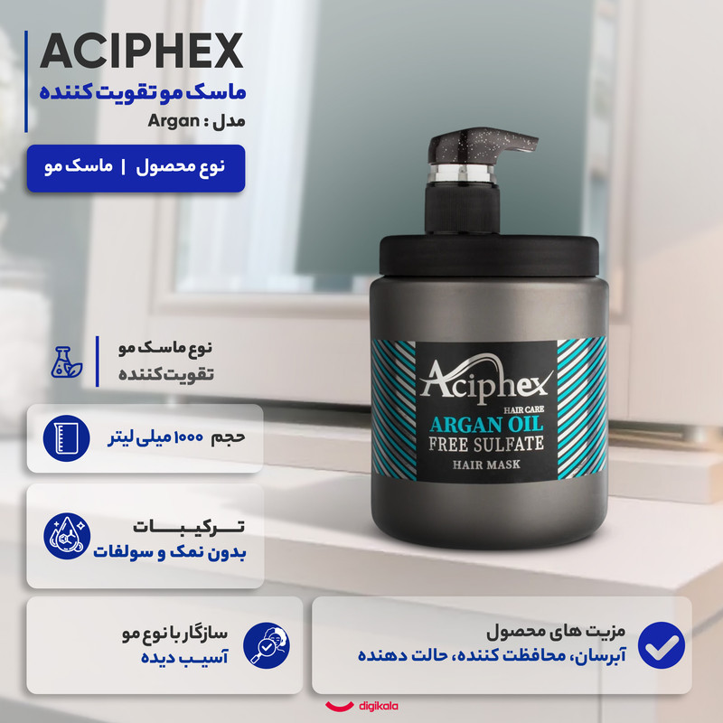 ماسک مو تقویت کننده اسیفکس مدل Argan مناسب برای موهای آسیب دیده حجم 1000 میلی لیتر