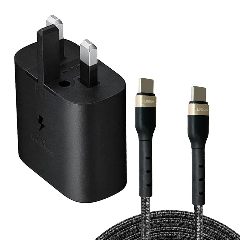 شارژر دیواری 25 وات لیندوس پلاس مدل Galaxy S23 FE با کابل USB-C