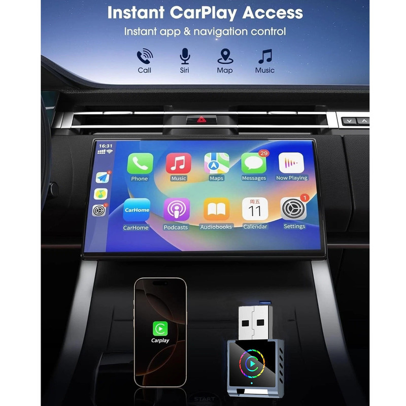 کارپلی و اندروید اتو مدل Wireless CarPlayAndroid Auto Q1BD به همراه مبدل USB به USB-C