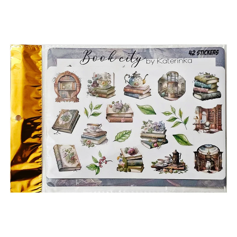 برچسب کاترینکا طرح برش خورده بولت ژورنال و اسکرپ بوک مدل Book city بسته 42 عددی