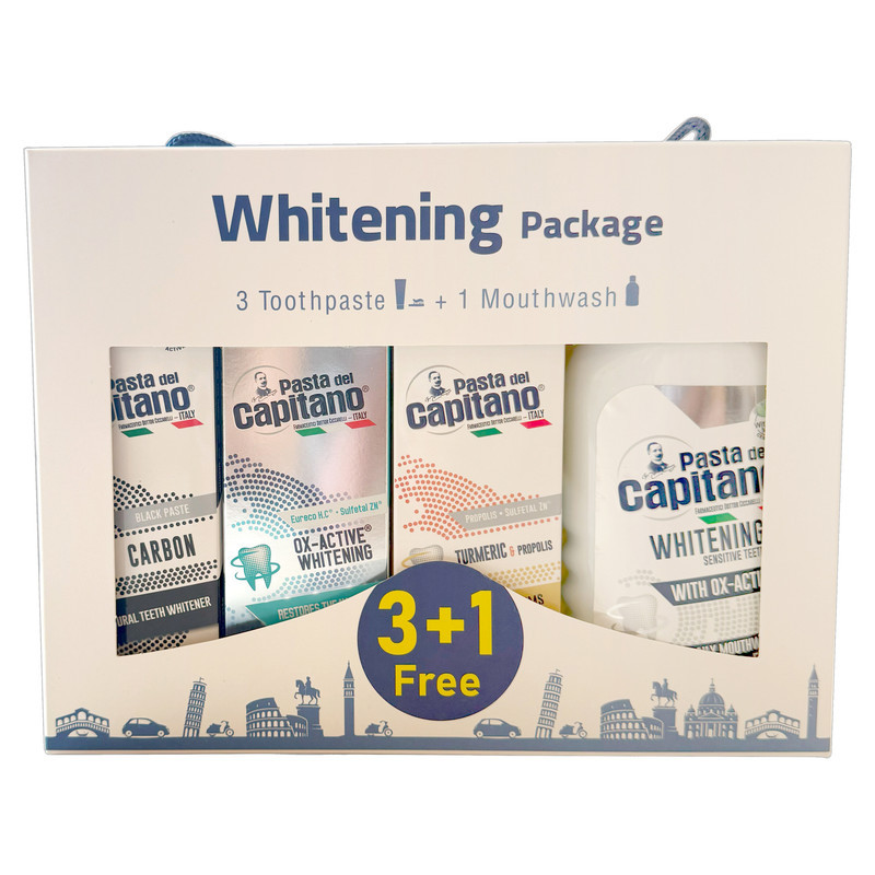 پک خمیر دندان و دهانشویه پاستا دل کاپیتانو مدل Whitening مجموعه 4 عددی