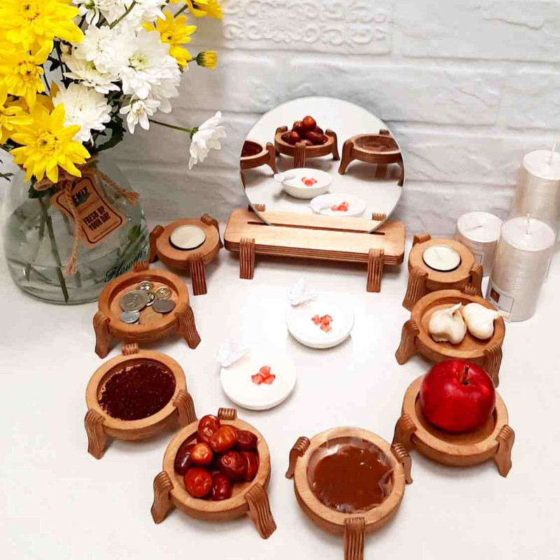 مجموعه ظروف هفت سین ۹ پارچه مدل چوبی طرح پایه دار ply6