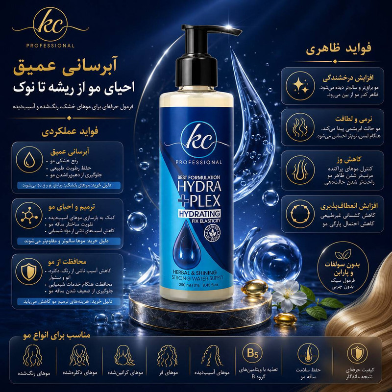 ماسک مو آبرسان کیسی مدل hydra plex مناسب برای موهای رنگ شده حجم 400 میلی لیتر