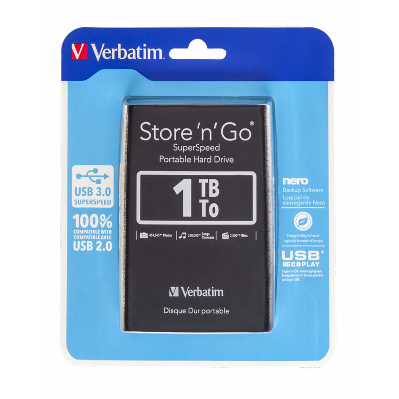 هارد اکسترنال ورباتیم مدل Store 'n' Go SuperSpeed ظرفیت یک ترابایت دارای رابط USB Type-A 3.0