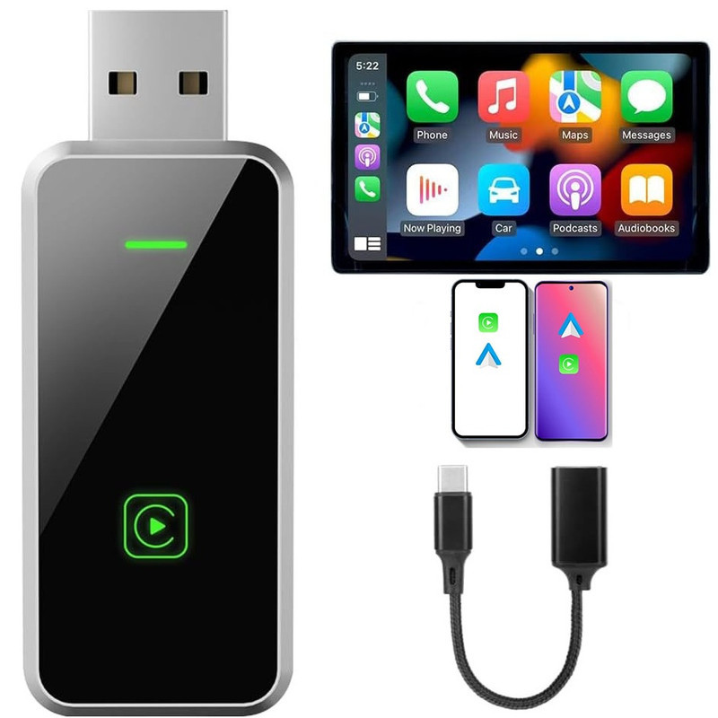 کارپلی و اندروید اتو مدل Wireless P7794 CarplayAndroid Auto به همراه مبدل USB به USB-C