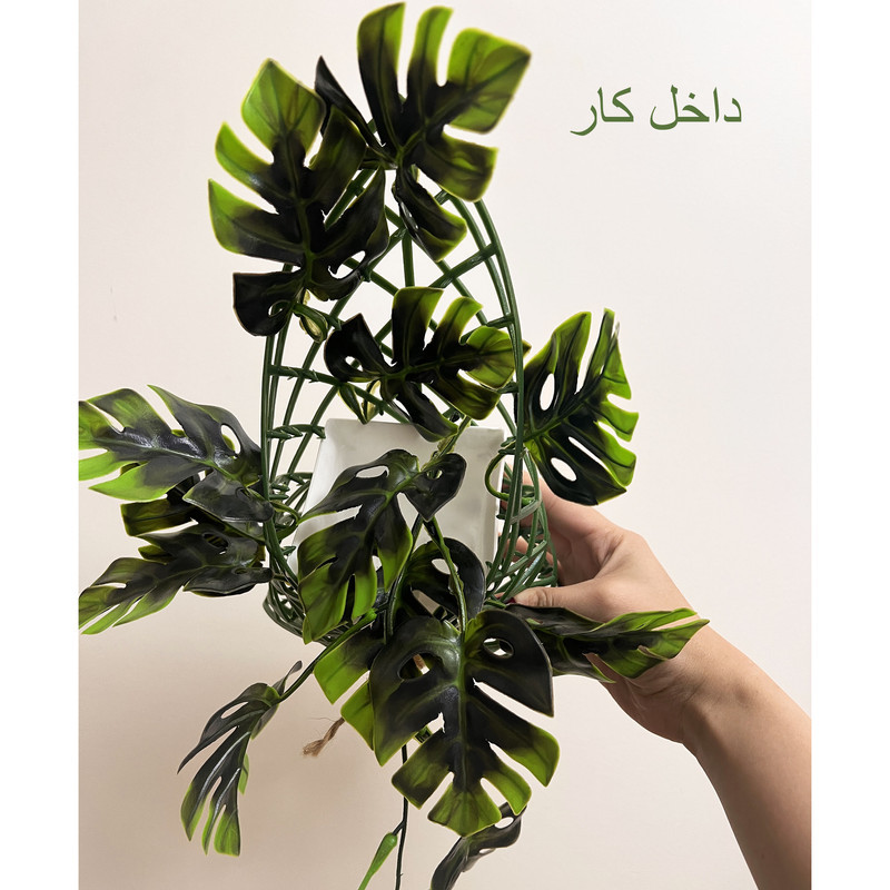 گلدان به همراه گل مصنوعی مدل ریسه پنلی ریسه برگ انجیری 1 0787