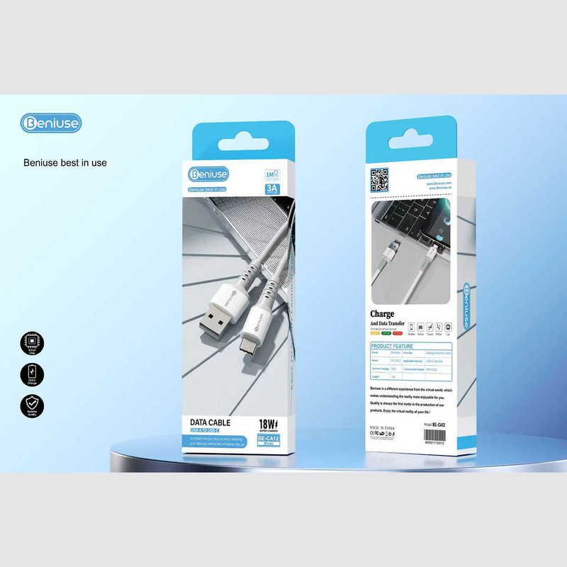 کابل تبدیل USB به USB-C بنیوس مدل BE-CA12 طول 1 متر