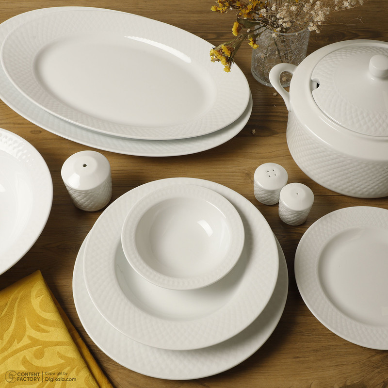 سرویس غذاخوری 102 پارچه چینی زرین ایران سری رادیانس مدل White درجه یک