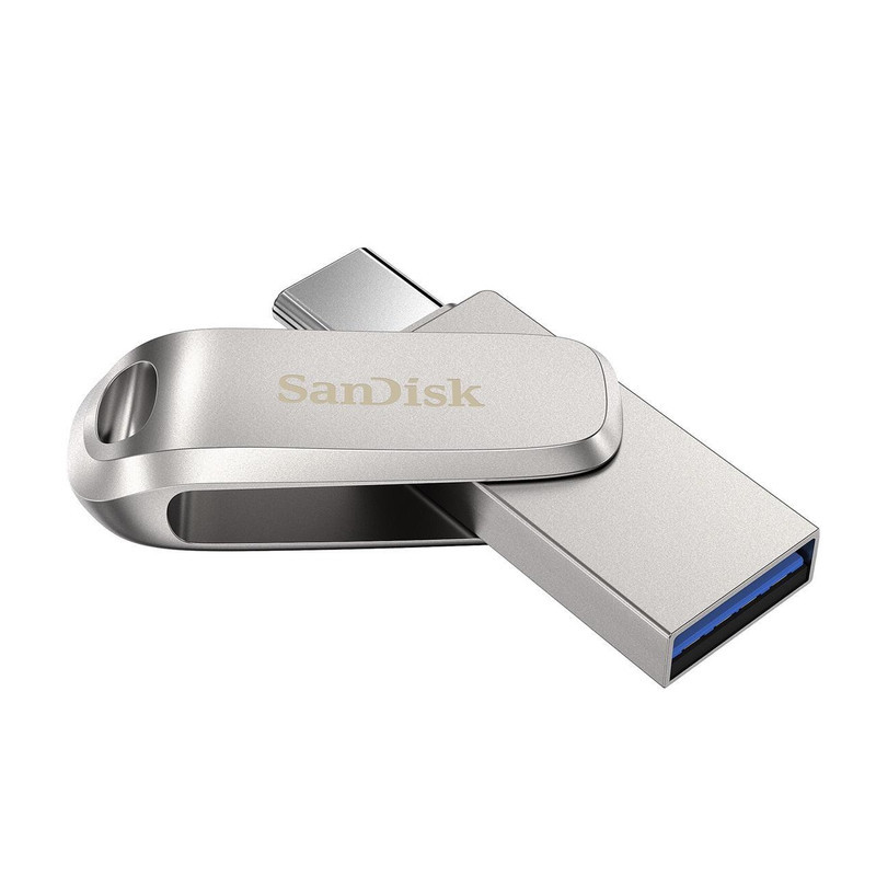 فلش مموری سن دیسک Ultra Dual Drive Luxe ظرفیت 1 ترابایت با دو رابط USB Type-C و USB Type-A، طراحی تاشو، فلزی، سازگار با ویندوز، مک، اندروید و iOS، استاندارد USB 3.2 Gen2