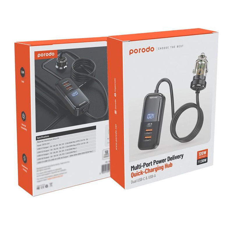 شارژر فندکی 120 وات 4 پورت پرودو مدل PD-120TMCC
