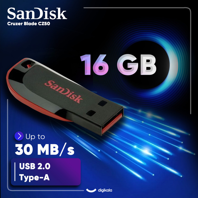 فلش مموری سن دیسک مدل Cruzer Blade CZ50 ظرفیت 16 گیگابایت با رابط USB 2.0