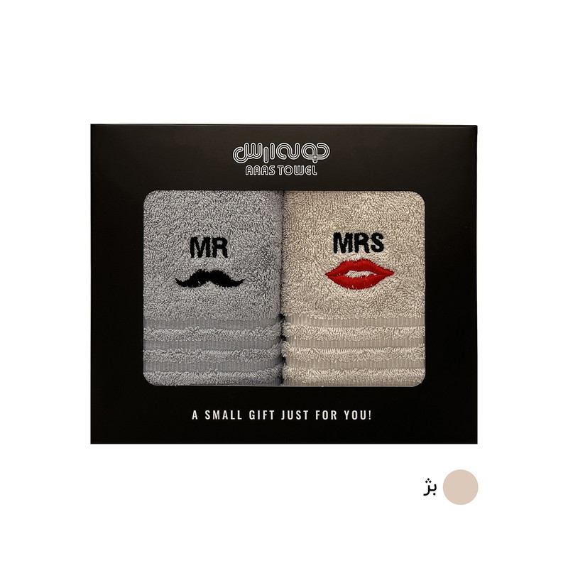 حوله دستی ارس مدل Mr and Mrs سایز 40x60 بسته 2 عددی