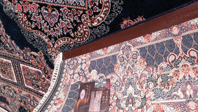 فرش ماشینی زمرد مشهد مدل حوض نقره زمینه سورمه ای