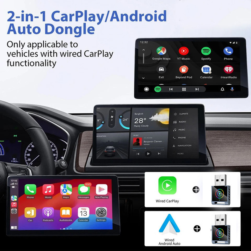 کارپلی و اندروید اتو مدل Wireless CarPlayAndroid Auto Q1BD به همراه مبدل USB به USB-C