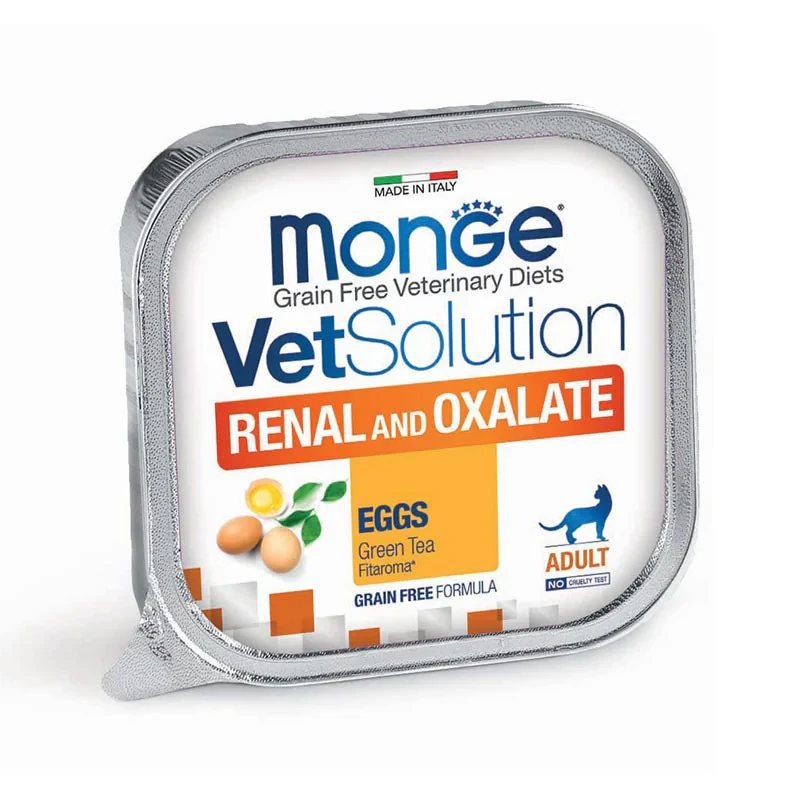 غذای کاسه‌ای گربه بالغ مونژه مدل Monge VetSolution Renal And Oxalate Feline مناسب مشکلات گوارشی طعم تخم مرغ و چای سبز وزن 100 گرم