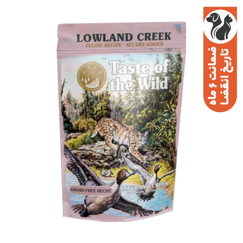 پوچ گربه بالغ تیست آف ویلد مدل Lowland Creek Chunks in Gravy طعم مرغ و گوشت پرندگان وزن ۸۵ گرم
