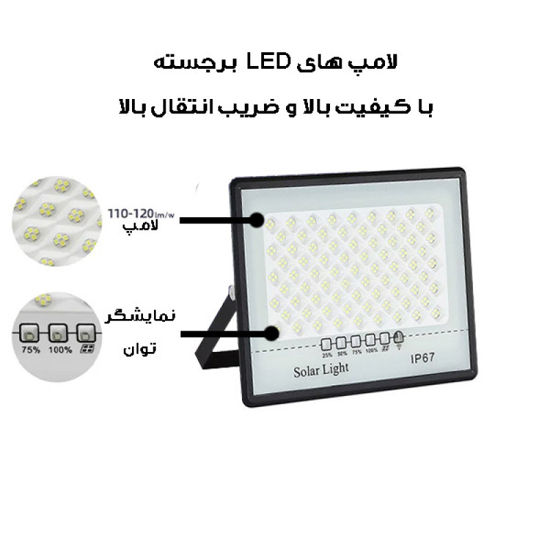پروژکتور خورشیدی 200 وات مدل 200W-MTX3 به همراه پنل خورشیدی