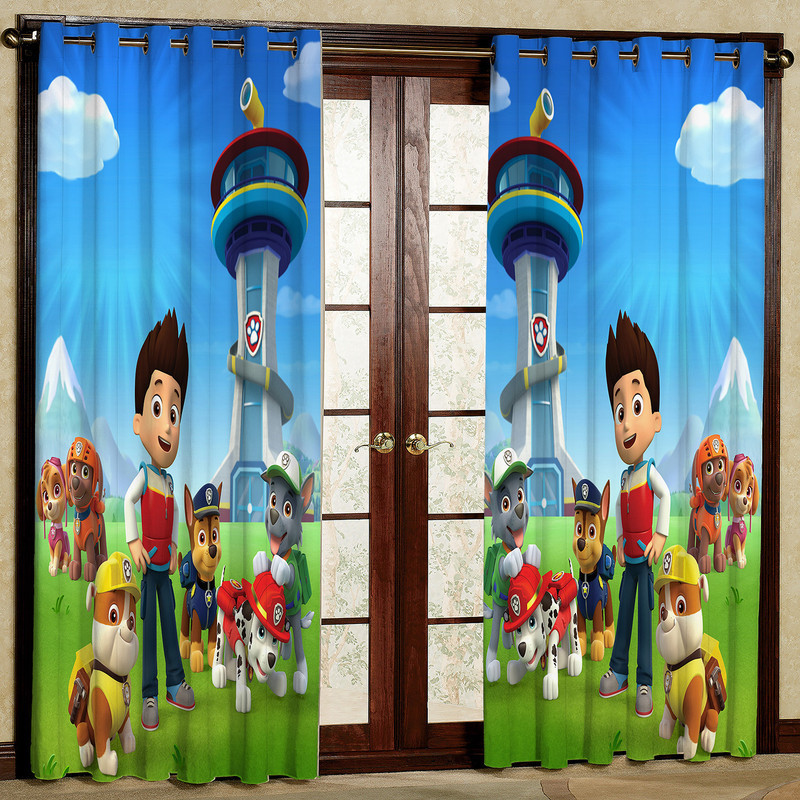 پرده مدل کارتون سگ های نگهبان مخمل پانچی کد 933 سایز 140x280 سانتی متر