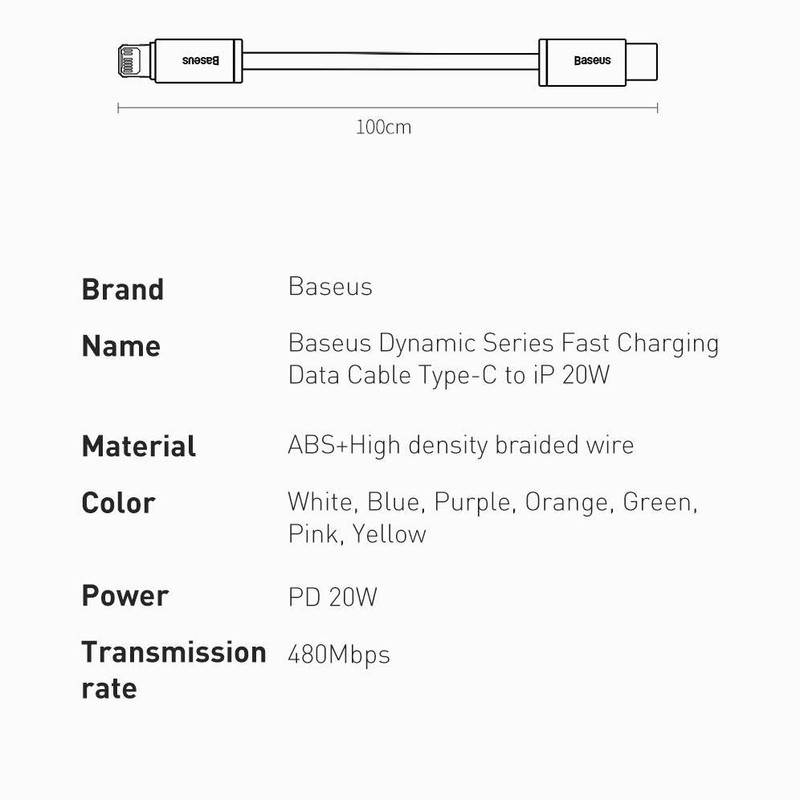 کابل تبدیل لایتنینگ به USB-C باسئوس مدل CALD0001 طول 2 متر