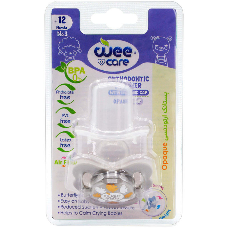 پستانک ارتودنسی وی کر مدل دربدار دسته دار مات چاپدار پروانه ای سایز 12+ ماه کد P126