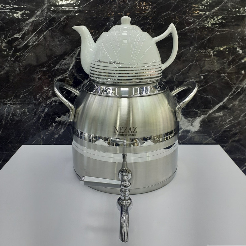 ست کتری و قوری نزاز مدل استیل طرح ترک