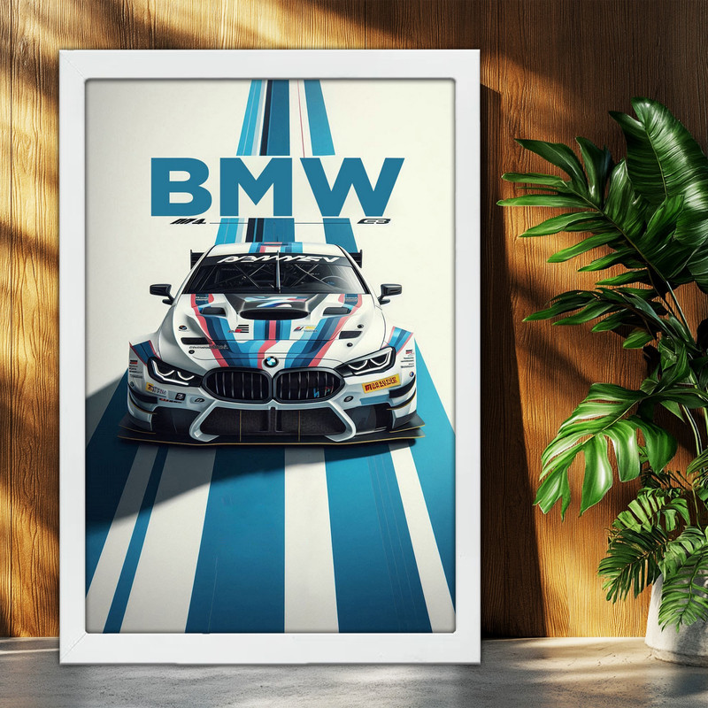 تابلو بکلیت طرح ماشین و خودرو بی ام و BMW M4 مدل W-po1596 فریم سفید