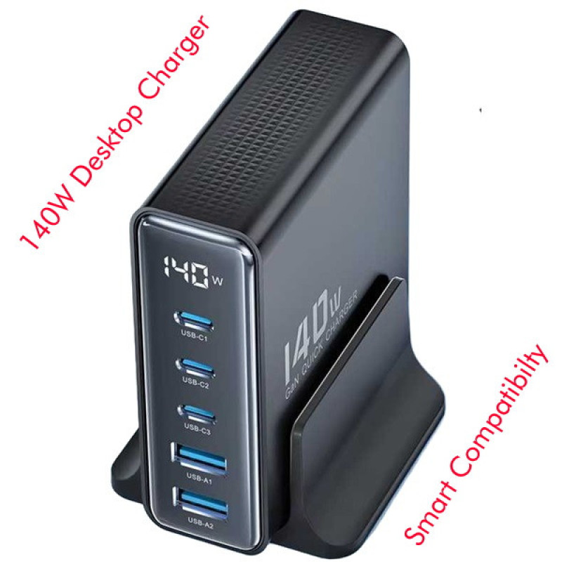 شارژر رومیزی 140 وات 5 پورت توکی مدل TCT140-22 به همراه کابل USB-C