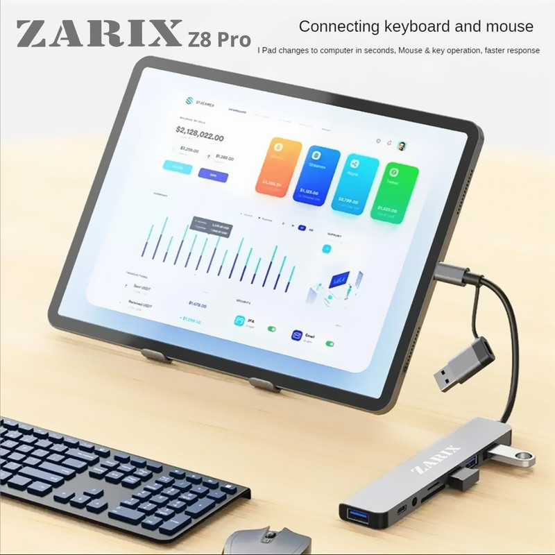 هاب 8 پورت USB 3.0USB-C زاریکس مدل Z8 Pro