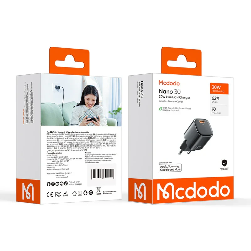 شارژر دیواری 30 وات مک دودو مدل CH-008