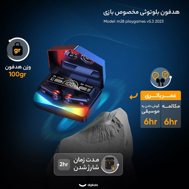 هدفون بلوتوثی گیمینگ مدل m28 playgames v5.3 2023